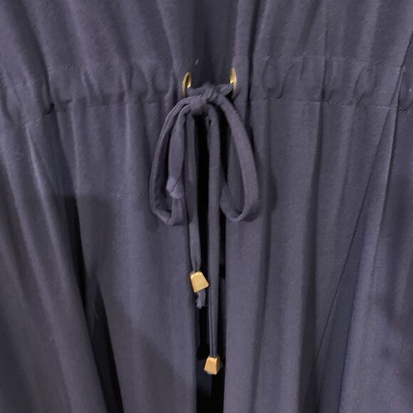 Calvin Klein Size 4 Cover Up V-neck Short Sleeve Navy Blue Swim Drawstring Waist - Picture 3 of 7